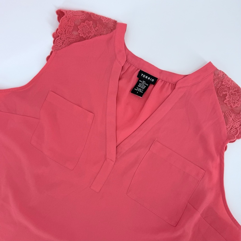 Torrid Babydoll Lace V Neck Flowy Top Tank Blouse Hot Pink 1 1X 14/16